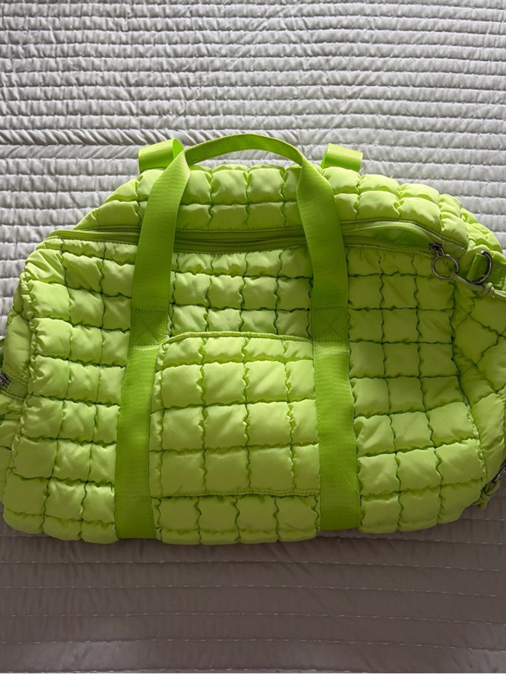 Quilted Puffer Duffel Bag - Neon Green